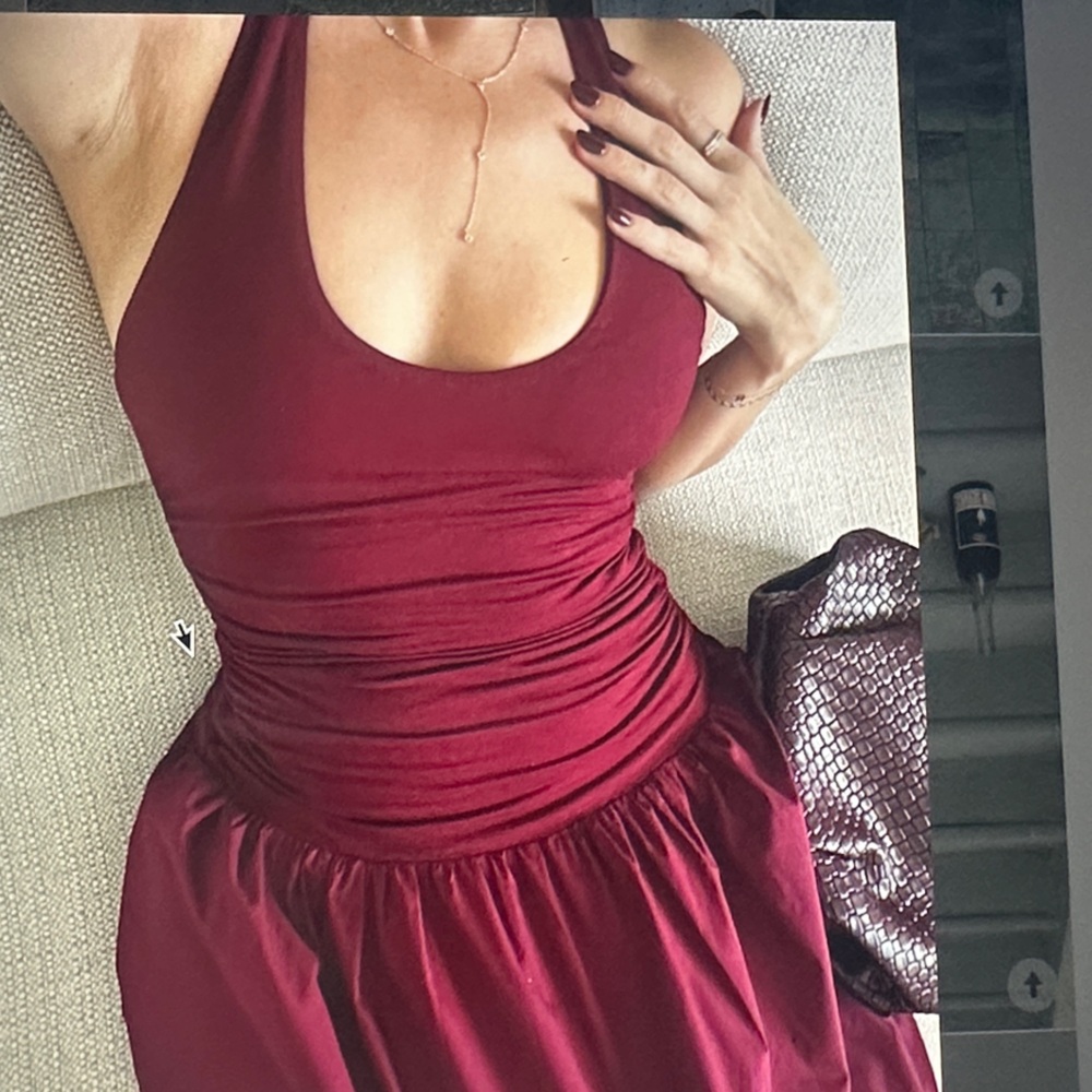 Elegant Burgundy Halter Dress